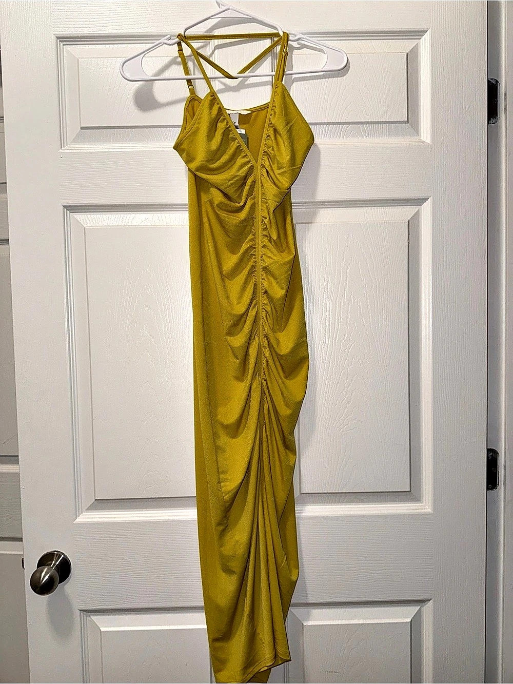 H&M Ruched Maxi Dress in Yellow Size Small NWT